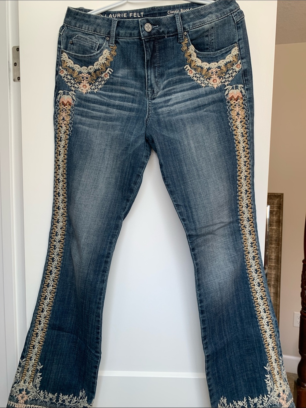 Laurie Felt Dark Blue Embroidered Wide Leg Jeans
